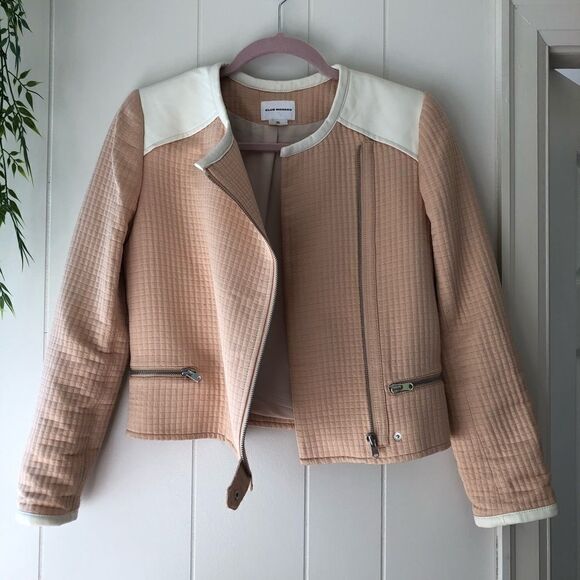 Club Monaco Quilted Bomber Jacket Peach White - Picture 2 of 11